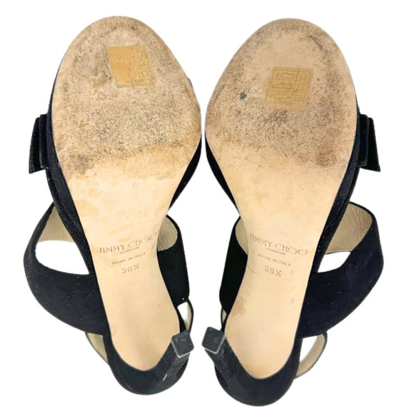 Jimmy Choo Heels White Crystal Black Suede Slingback Platform Sandals EU 36.5 - Picture 10 of 11